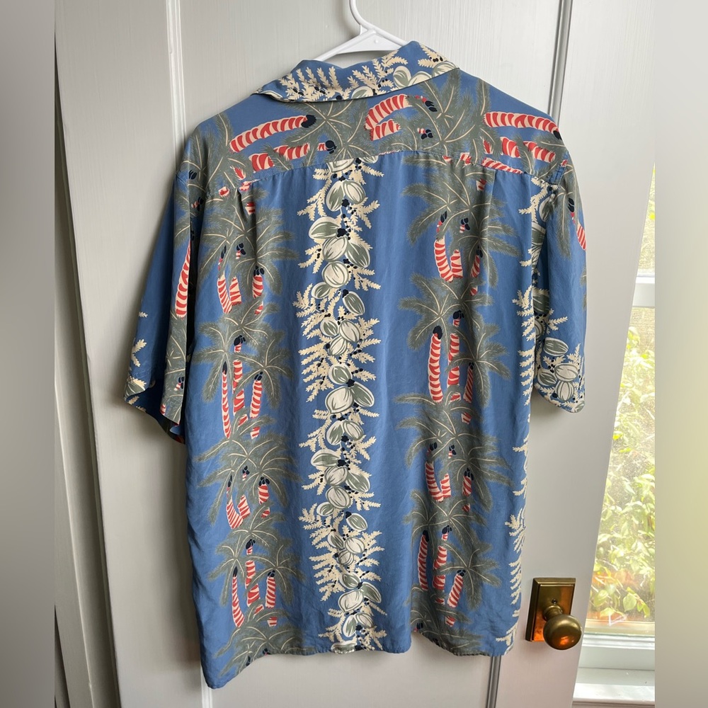 Vintage Avanti Mens Hawaiian Shirt 100% Silk Size L Short Sleeve Button Up Blue - Picture 4 of 8